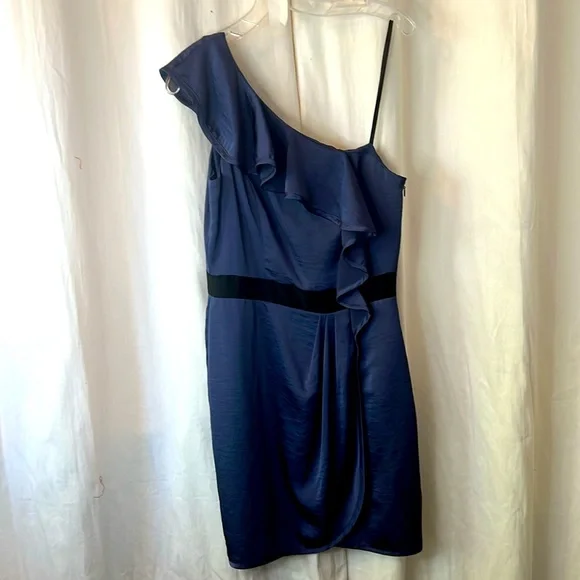 open lace back dress BCBGMAXAZRIA Women's One Shoulder Asymmetrical Neck Cut Out Midi Dress,  Vivid Blue, 12 at Amazon Women's Clothing store main image 0
